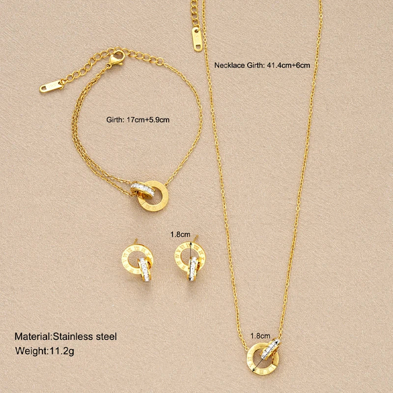 Elegant 4PCS Gold Jewelry Set - Necklace, Bracelet, Earrings