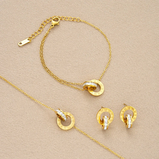 Elegant 4PCS Gold Jewelry Set - Necklace, Bracelet, Earrings