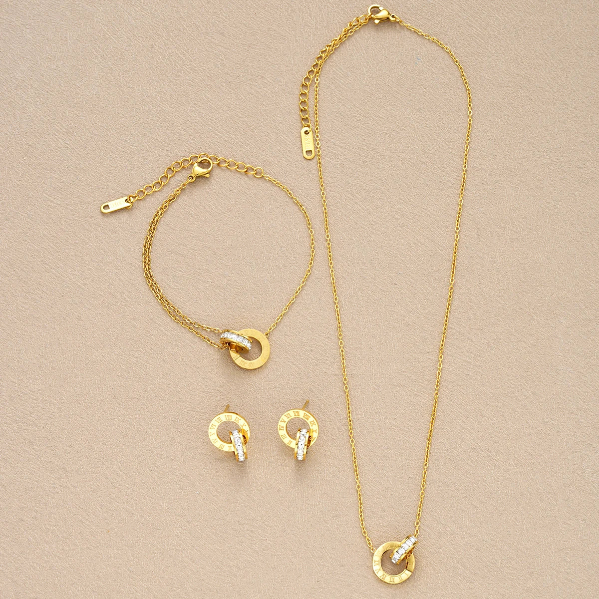 Elegant 4PCS Gold Jewelry Set - Necklace, Bracelet, Earrings