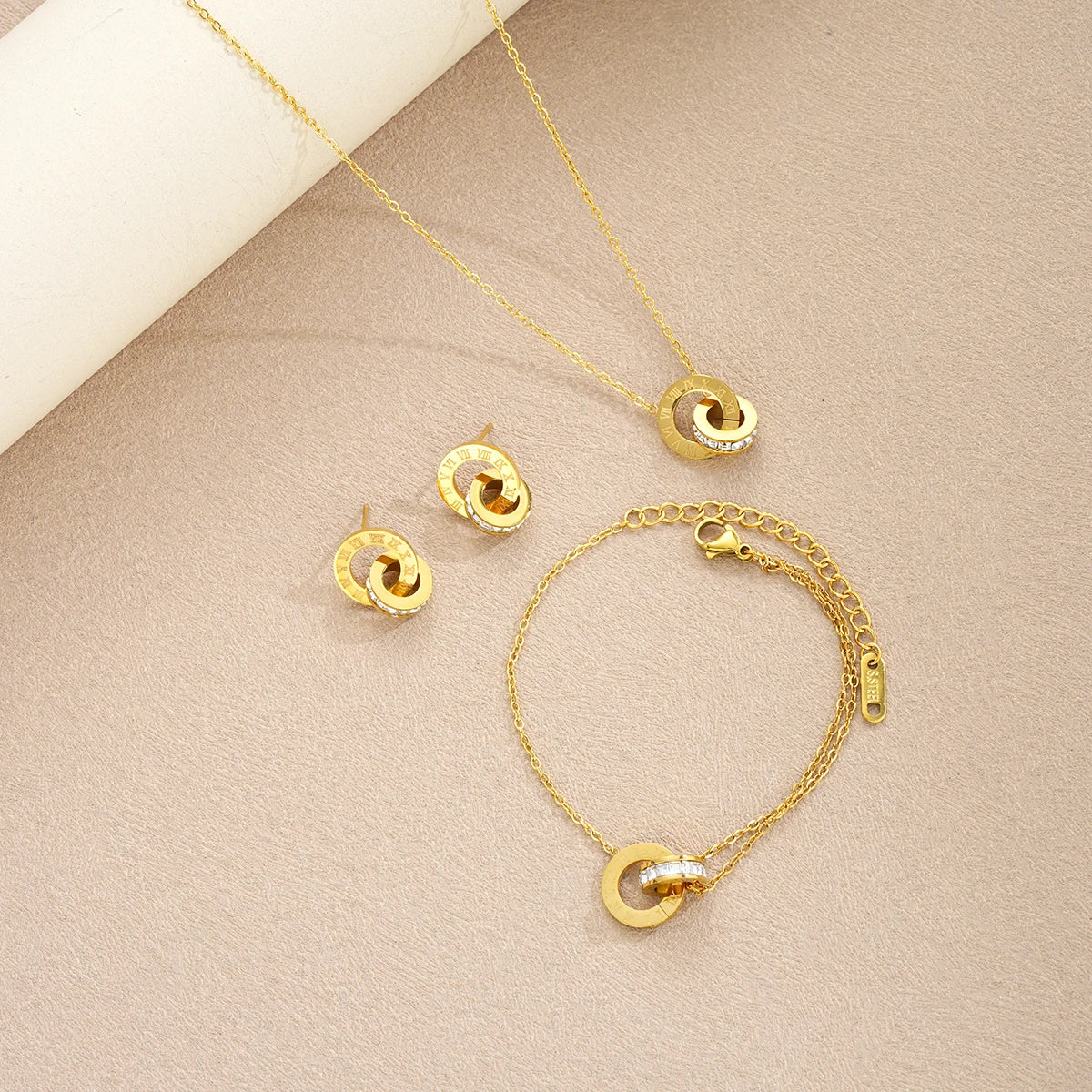 Elegant 4PCS Gold Jewelry Set - Necklace, Bracelet, Earrings