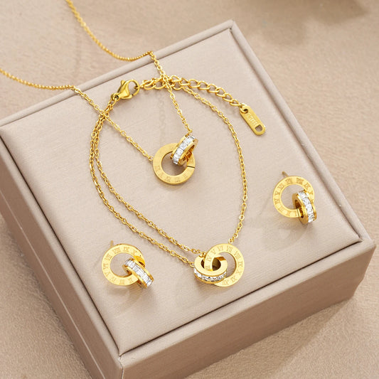 Elegant 4PCS Gold Jewelry Set - Necklace, Bracelet, Earrings